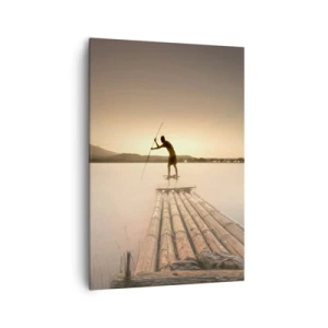 Impression sur toile - Image sur toile - Homme sur un radeau au coucher du soleil - 70x100cm - Avant la fin du jour - Décoration murale moderne pour le salon et la chambre ARTTOR