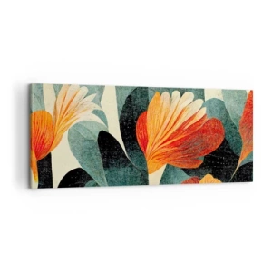 Impression sur toile - Image sur toile - Fleurs aux tons intenses d'orange et de vert - 120x50cm - La chaleur des tropiques et la fraîcheur de la verdure - Décoration murale moderne pour le salon et la chambre ARTTOR