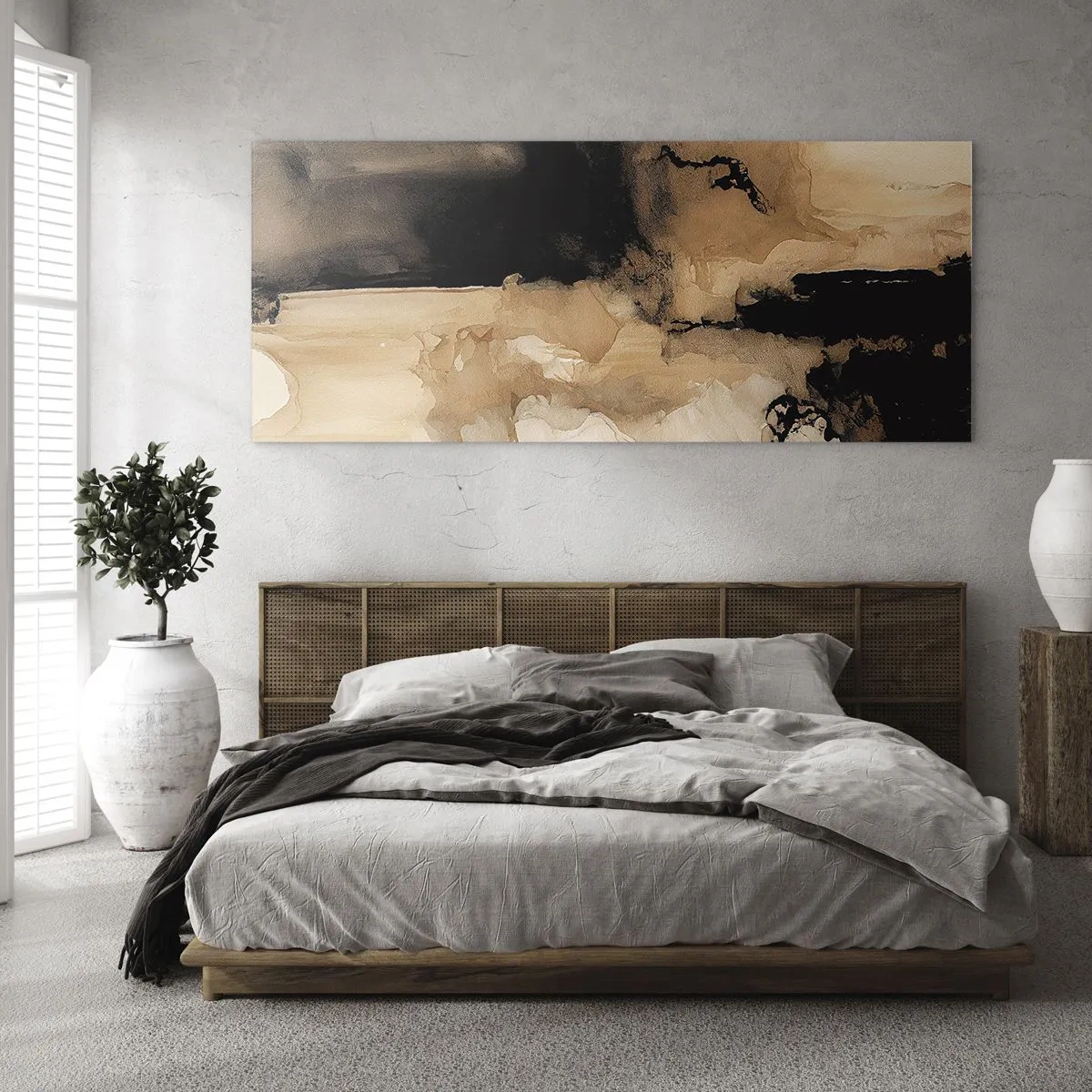 Impression sur verre - Image sur verre - Composition abstraite dans les tons de marron et de noir - 120x50cm - Une abstraction intrigante - Décoration murale moderne pour le salon et la chambre ARTTOR