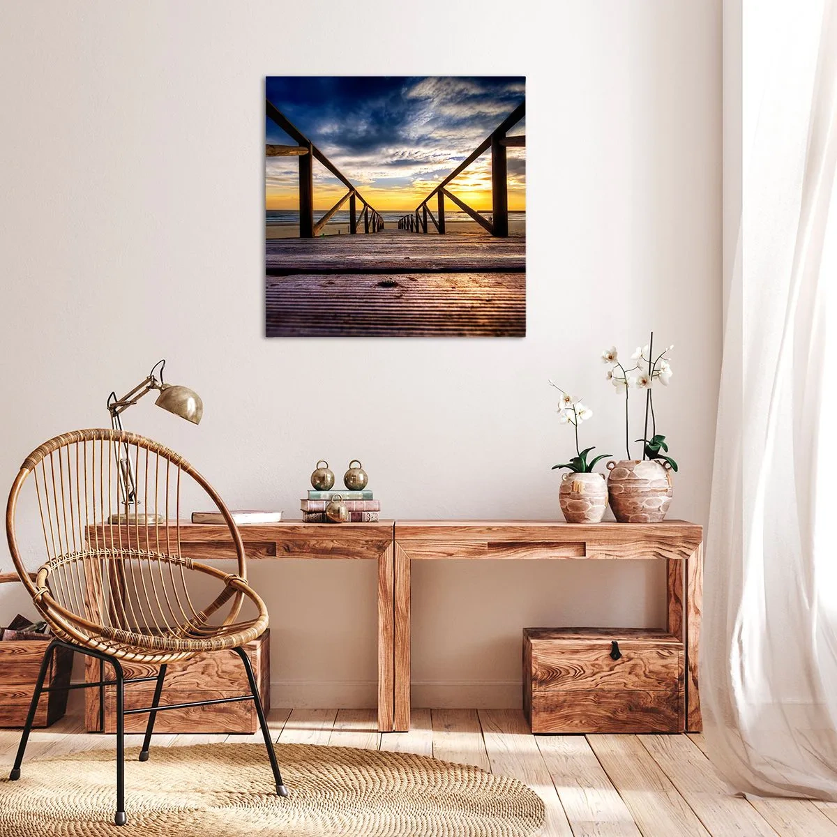 Impression sur toile - Image sur toile - Directement sur une plage calme au coucher de soleil - 60x60 cm