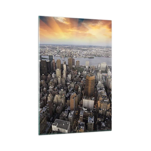Impression sur verre - Image sur verre - Vue de la métropole avec le soleil couchant - 80x120cm - Le cœur battant de notre époque - Décoration murale moderne pour le salon et la chambre ARTTOR