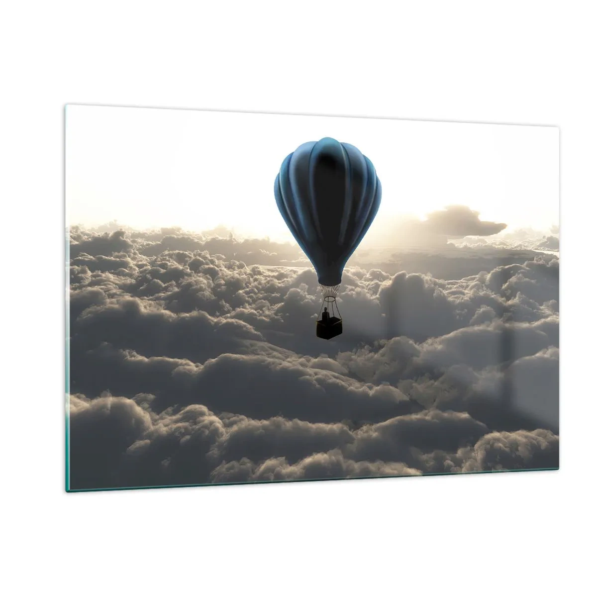 Impression sur verre - Image sur verre - Un ballon flottant au-dessus des nuages au lever du soleil - 120x80cm - Un vagabond au dessus des nuages - Décoration murale moderne pour le salon et la chambre ARTTOR