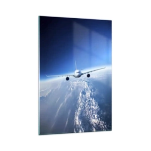 Impression sur verre - Image sur verre - Un avion volant au-dessus des nuages contre un ciel bleu - 80x120cm - Je vole parce que je le veux - Décoration murale moderne pour le salon et la chambre ARTTOR