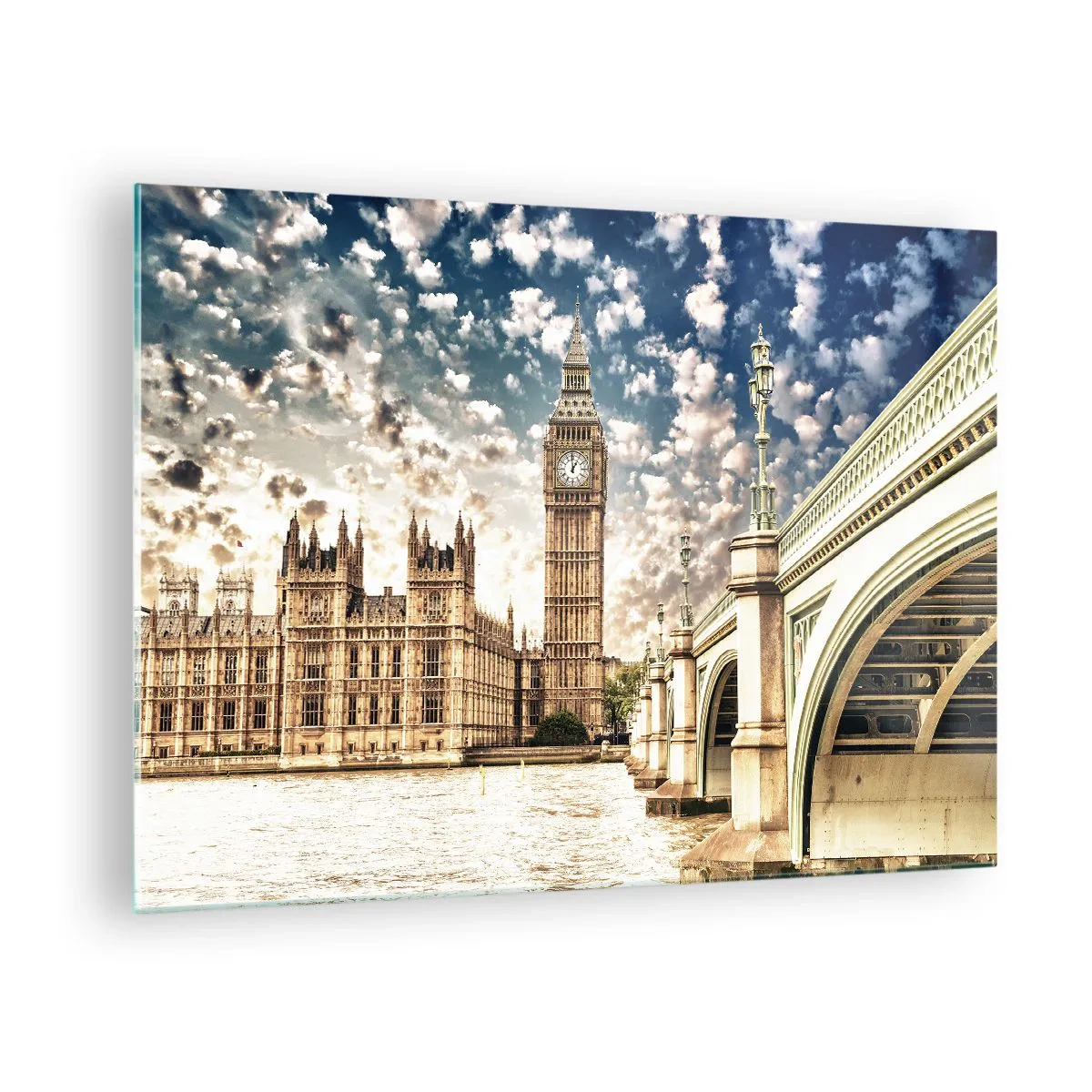 Impression sur verre - Image sur verre - Big Ben et le pont de Westminster à Londres - 70x50cm - Nuages