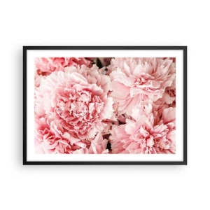 Affiche dans un cadre noir - Poster - Pivoines roses subtiles dans un décor délicat - 70x50cm - Rêve rose - Décoration murale moderne pour le salon et la chambre ARTTOR