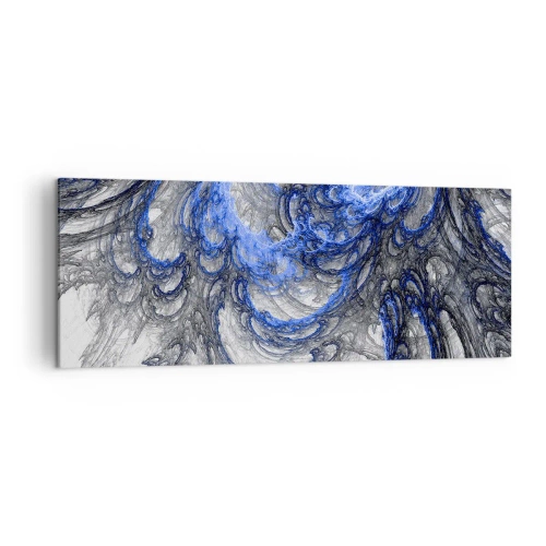 Impression sur toile - Image sur toile - Vagues abstraites dans des tons de bleu et de gris - 140x50cm - La naissance d'une vague - Décoration murale moderne pour le salon et la chambre ARTTOR