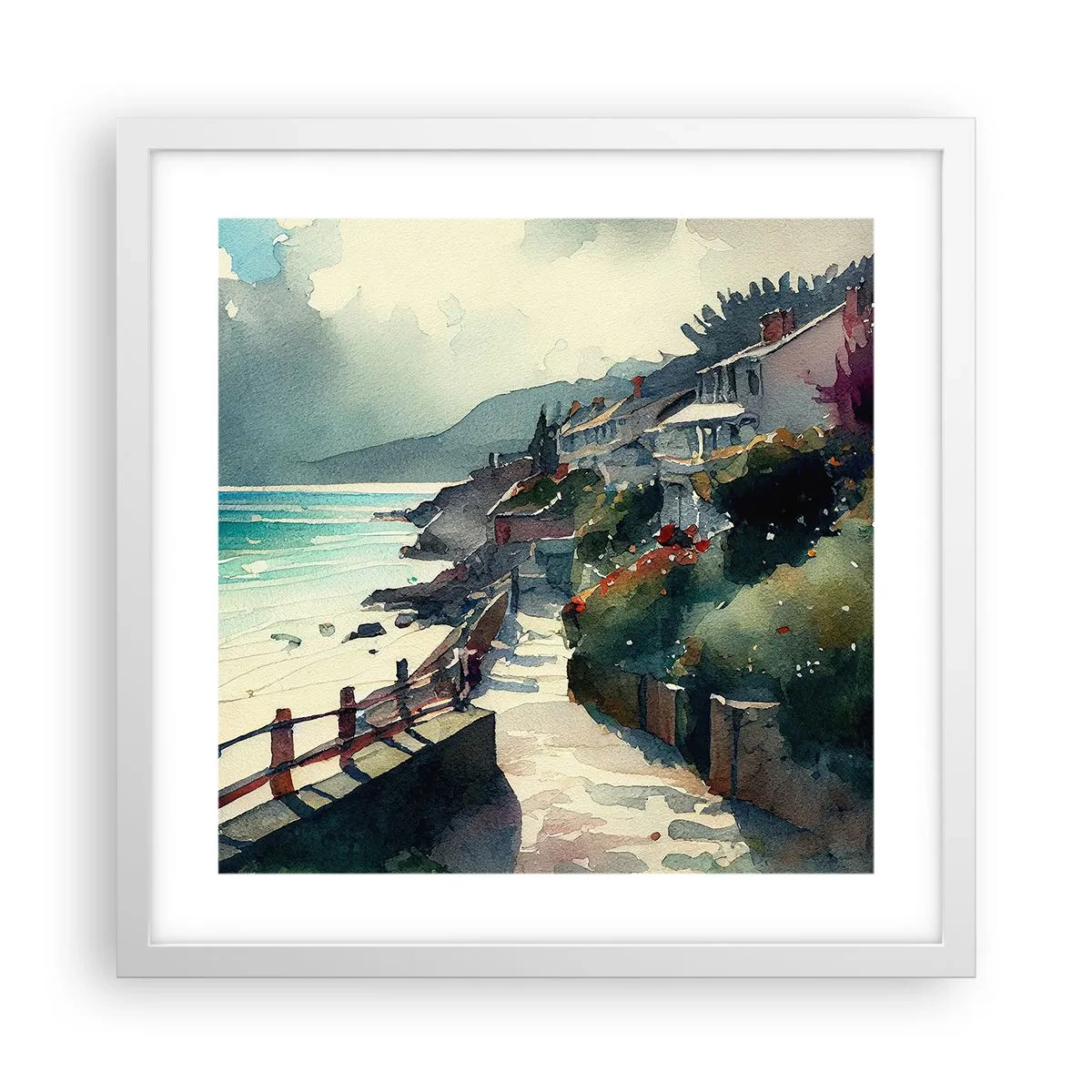 Affiche dans un cadre blanc - Poster - Ville méditerranéenne - 40x40 cm