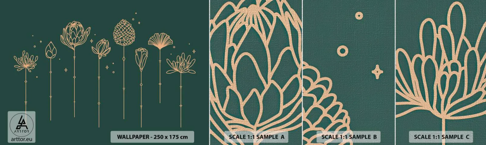 Échantillon de Papier Peint Premium Canvas - La famille Plante - Fleurs, Art Déco, Minimaliste - 100x30 cm