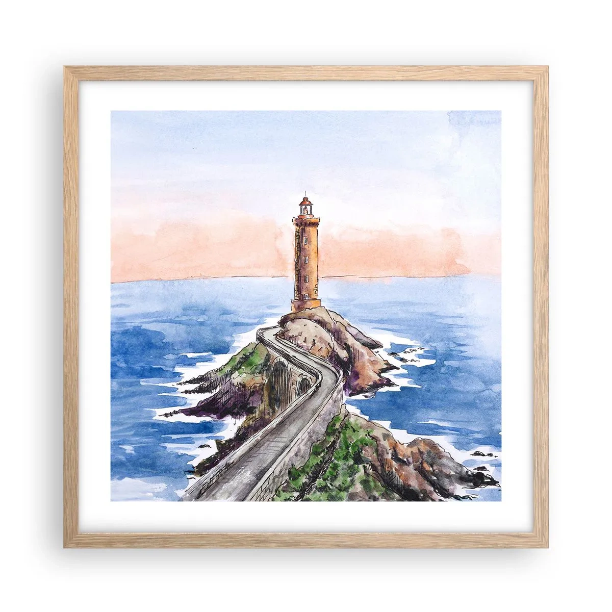 Affiche dans un chêne clair - Poster - Face à la mer - 50x50 cm