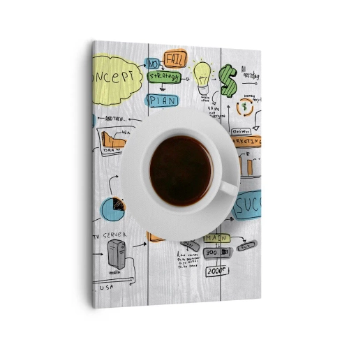 Impression sur toile - Image sur toile - Une tasse de café sur fond de dessin conceptuel - 50x70cm - Il est temps de faire une pause - Décoration murale moderne pour le salon et la chambre ARTTOR