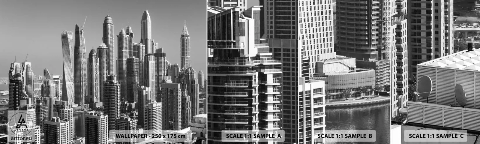 Échantillon de Papier Peint Autocollant Deluxe Sticker - Ville sur le désert - Architecture, Ville, Dubai - 100x30 cm