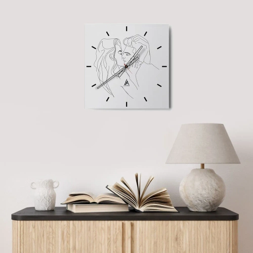 Horloge murale - Pendule murale - Le contour d'un couple s'embrassant sur un fond clair - 30x30cm - La même ligne - Décoration murale moderne pour le salon et la chambre ARTTOR