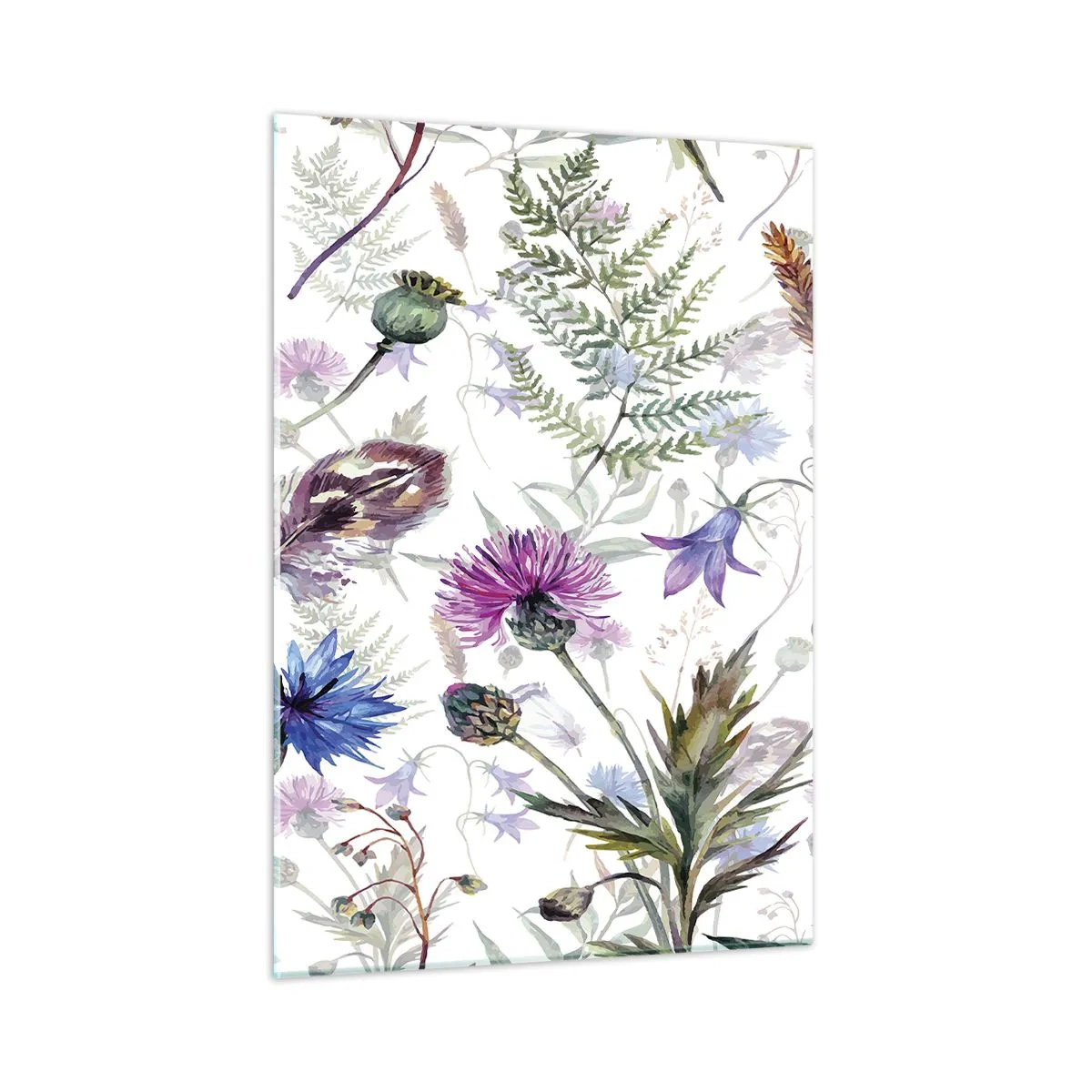 Impression sur verre - Image sur verre - Dessins de fleurs sauvages et de feuilles sur fond clair - 50x70cm - Herbier polonais - Décoration murale moderne pour le salon et la chambre ARTTOR
