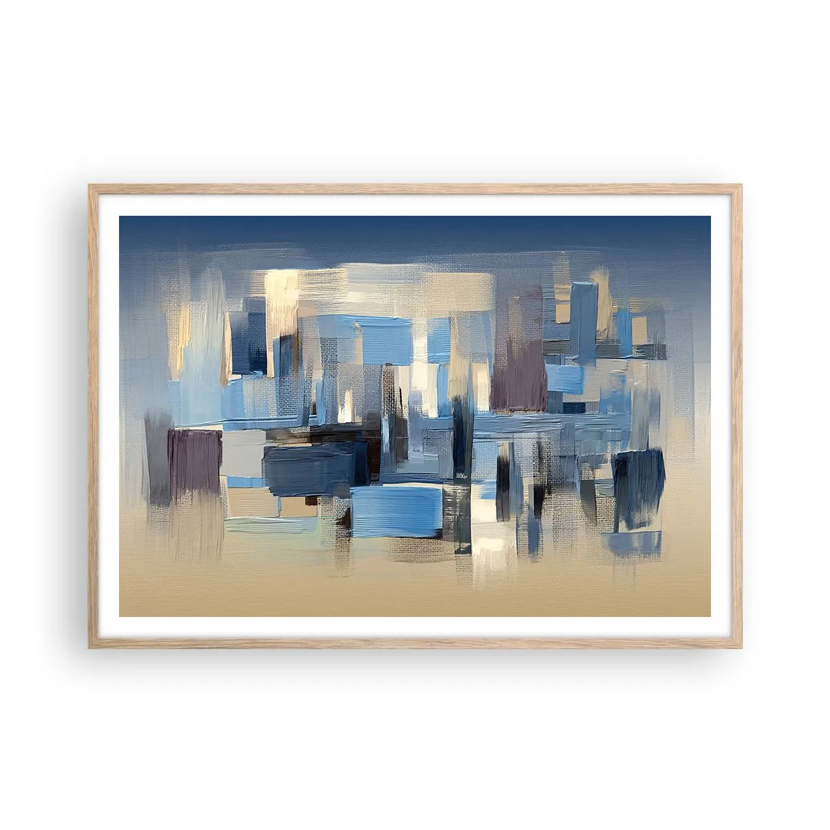 Affiche dans un chêne clair - Poster - Construction bleue - 100x70 cm