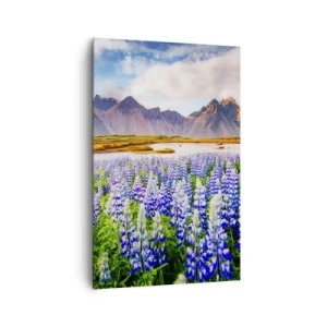 Impression sur toile - Image sur toile - Fleurs dans un paysage de montagne avec un ciel pittoresque - 80x120cm - La force et l'austérité côtoient la douceur - Décoration murale moderne pour le salon et la chambre ARTTOR