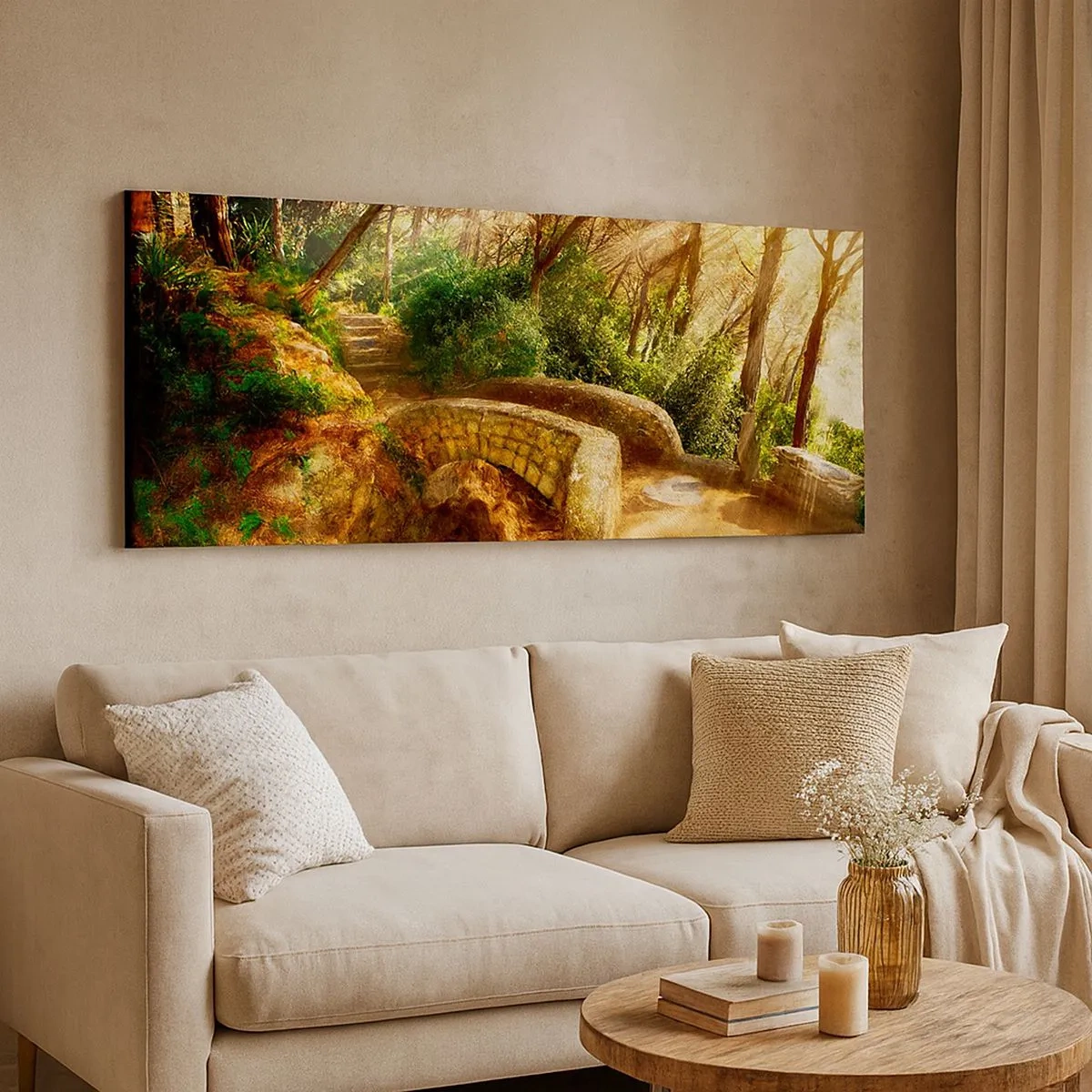 Impression sur toile - Image sur toile - Directement du pont dans une forêt de conte de fées - 100x40 cm