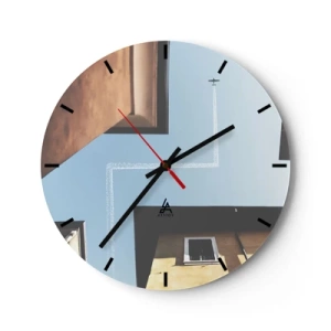 Horloge murale - Pendule murale - Vue depuis la cour d'un ciel bleu avec un avion - 30x30cm - Au-dessus du labyrinthe de la ville - Décoration murale moderne pour le salon, la cuisine et la chambre ARTTOR