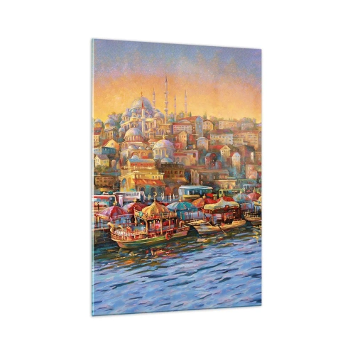 Impression sur verre - Image sur verre - Panorama pittoresque d'Istanbul avec vue sur la baie et la ville - 70x100cm - Conte d'Istanbul - Décoration murale moderne pour le salon et la chambre ARTTOR