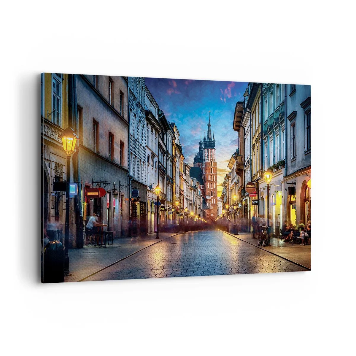 Impression sur toile - Image sur toile - Rue du soir avec vue sur la cathédrale de Cracovie - 100x70cm - La magie de Cracovie - Décoration murale moderne pour le salon et la chambre ARTTOR