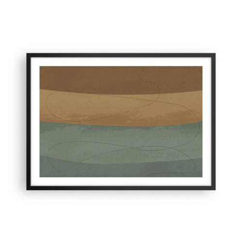 Affiche dans un cadre noir - Poster - Composition abstraite dans des tons de terre naturels - 70x50cm - Composition horizontale - Décoration murale moderne pour le salon et la chambre ARTTOR