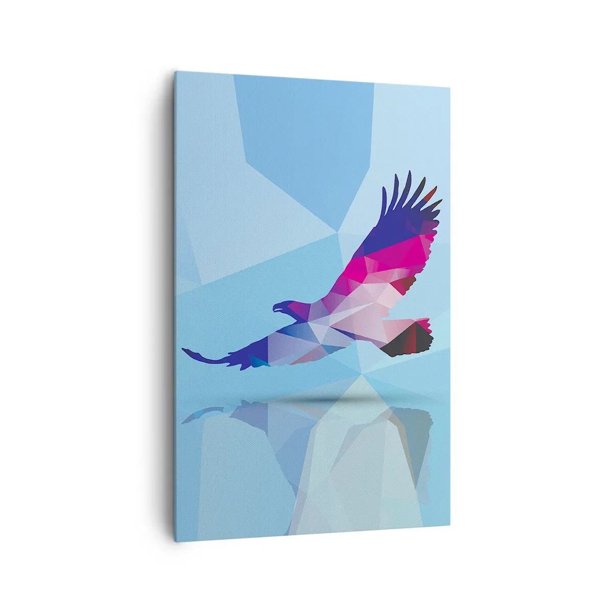 Impression sur toile - Image sur toile - Silhouette géométrique d'un aigle en vol sur fond bleu - 80x120cm - Aigle en cristal lilas - Décoration murale moderne pour le salon et la chambre ARTTOR