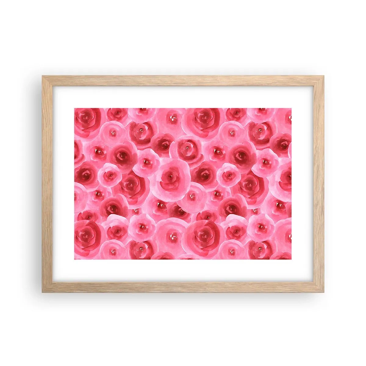 Affiche dans un chêne clair - Poster - Roses en-haut et en-bas - 40x30 cm