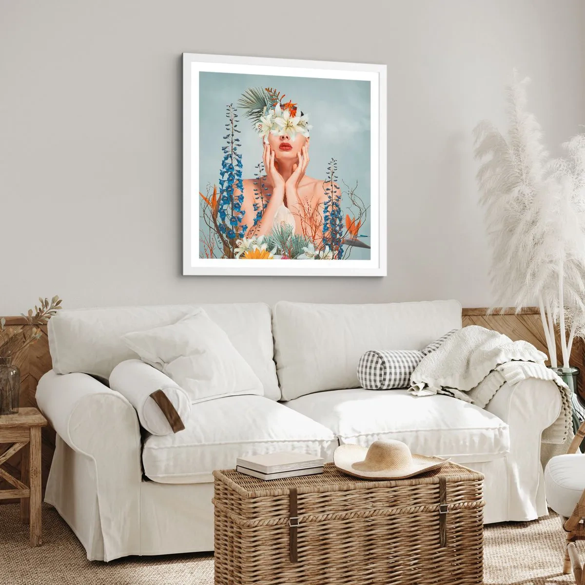 Affiche dans un cadre blanc - Poster - Femme - fleur - 50x50 cm