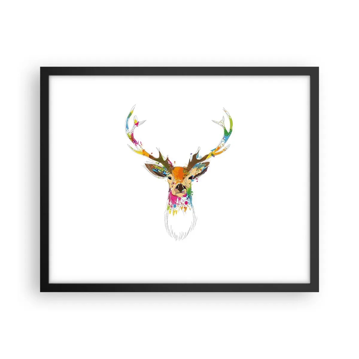 Affiche dans un cadre noir - Poster - Un cerf doux baigné de couleur - 50x40 cm