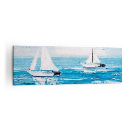 Impression sur toile - Image sur toile - Yachts sur la mer bleue dans un style artistique - 160x50cm - Avec un ami à mes côtés - Décoration murale moderne pour le salon et la chambre ARTTOR
