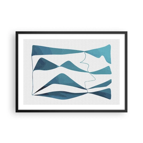 Affiche dans un cadre noir - Poster - Formes abstraites dans des tons de bleu sur fond blanc - 70x50cm - Abstraction : composé turquoise - Décoration murale moderne pour le salon et la chambre ARTTOR