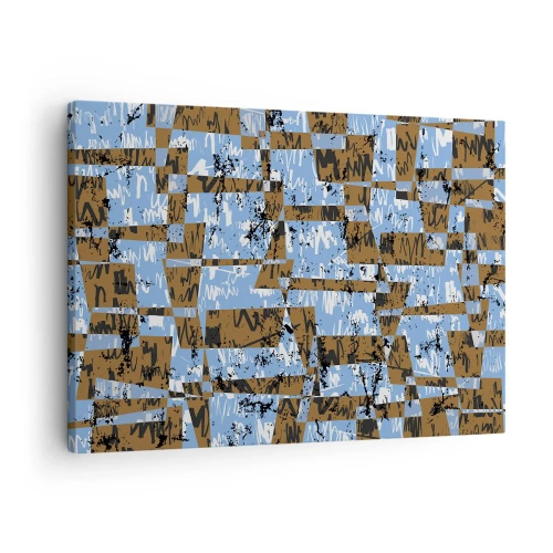 Impression sur toile - Image sur toile - Une composition abstraite de rectangles dans des tons de marron et de bleu. - 70x50cm - Une découpe non humaine - Décoration murale moderne pour le salon et la chambre ARTTOR