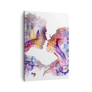 Impression sur toile - Image sur toile - Une aquarelle romantique représentant les silhouettes des amoureux - 50x70cm - Le pont secret des soupirs - Décoration murale moderne pour le salon et la chambre ARTTOR