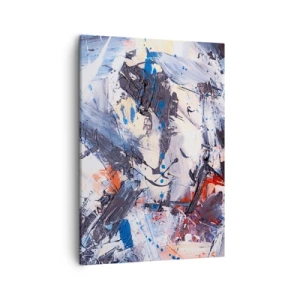 Impression sur toile - Image sur toile - Abstraction avec des coups de pinceau dynamiques en bleu et rouge. - 50x70cm - La danse folle de l'abstrait - Décoration murale moderne pour le salon et la chambre ARTTOR