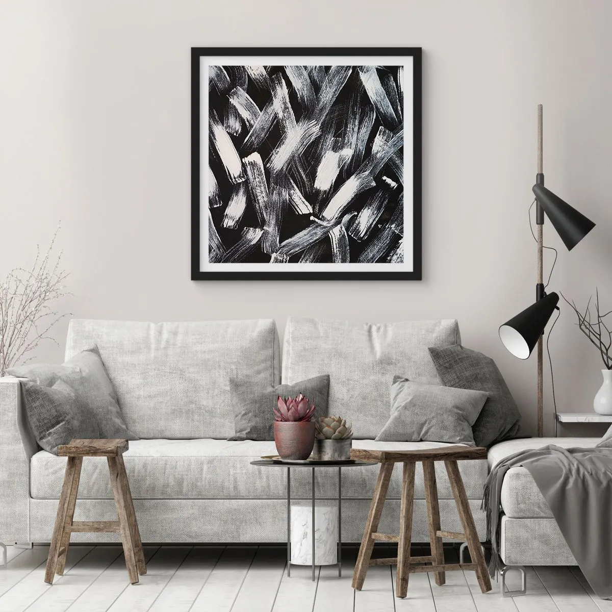 Affiche dans un cadre noir - Poster - L'abstraction dans l'esprit industriel - 30x30 cm