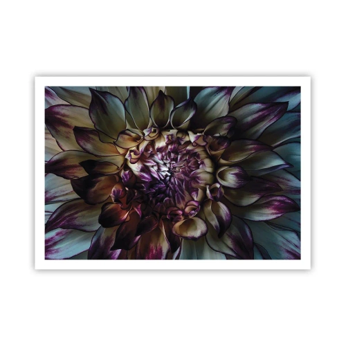 Affiche - Poster - Gros plan d'une fleur de dahlia dans des tons sombres - 100x70cm - L'apogée de la jeunesse - Décoration murale moderne pour le salon et la chambre ARTTOR