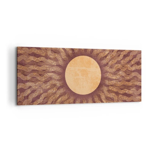 Impression sur toile - Image sur toile - Motif ensoleillé avec des rayons sur un fond dans les tons marron - 120x50cm - Icône du soleil - Décoration murale moderne pour le salon et la chambre ARTTOR