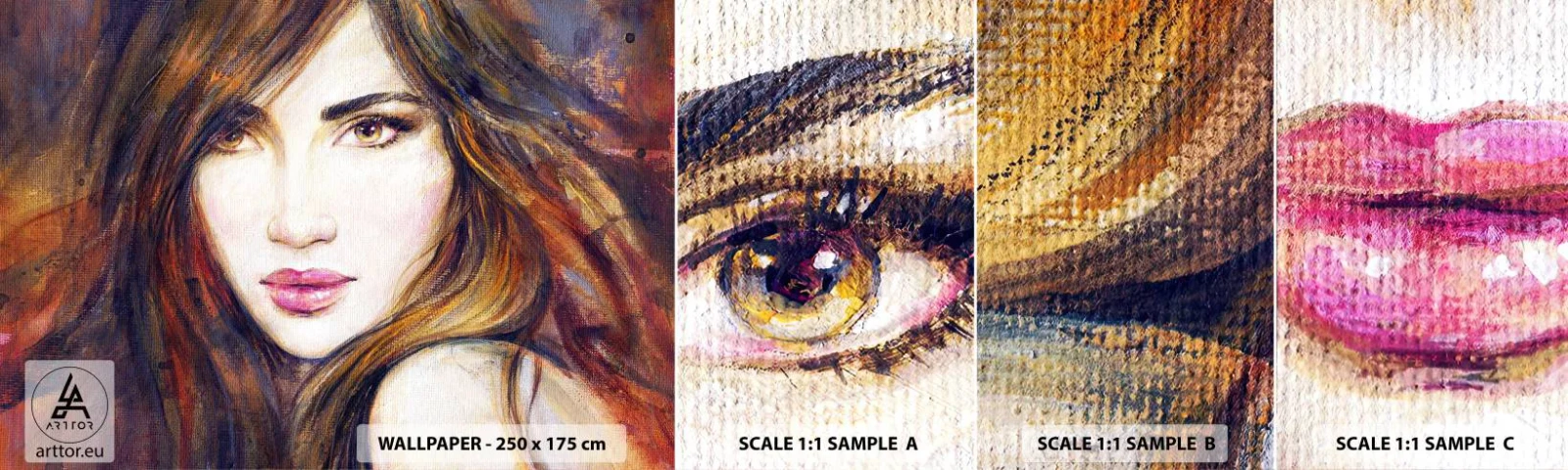 Échantillon de Papier Peint Autocollant Deluxe Sticker - Un sou pour vos pensées - Visage de femme, Portrait d'une femme, Cheveux - 100x30 cm