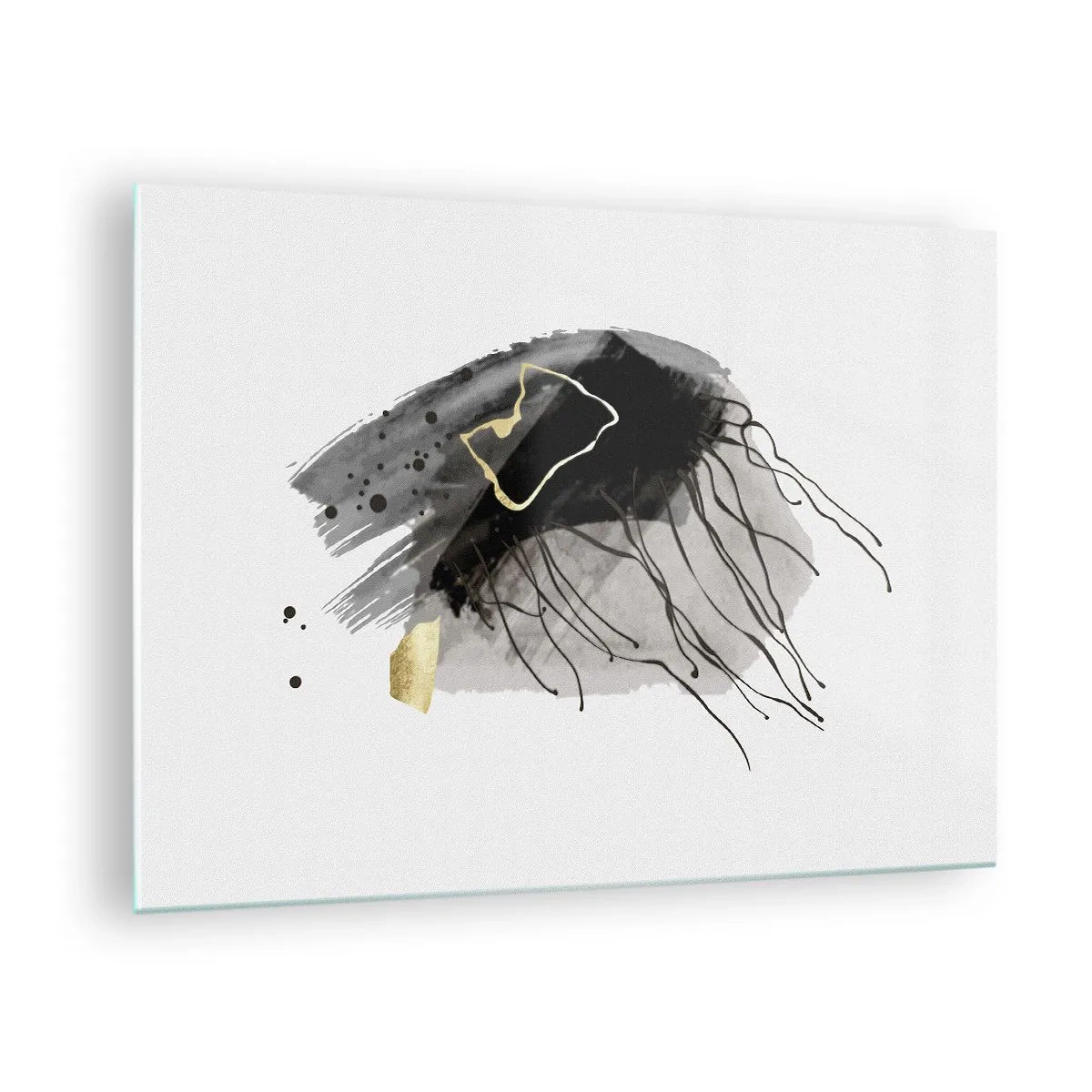 Impression sur verre - Image sur verre - Composition abstraite de noir et d'or sur fond blanc - 70x50cm - En noir et en or - Décoration murale moderne pour le salon et la chambre ARTTOR