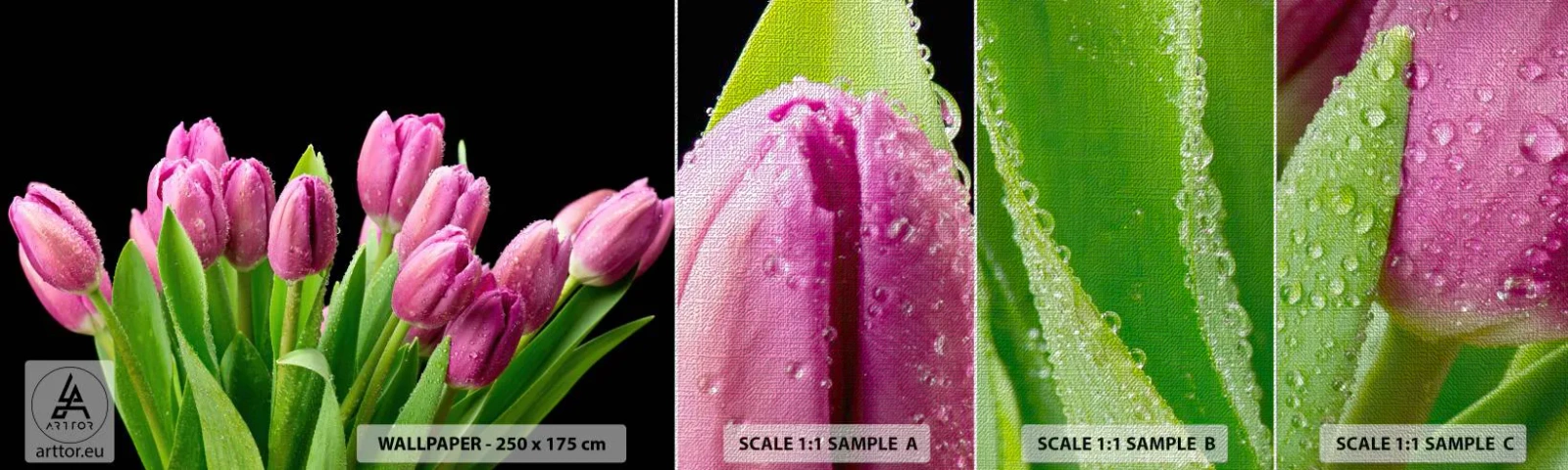 Échantillon de Papier Peint Premium Canvas - Joie printanière des lilas - Fleurs, Tulipes, Bouquet de fleurs - 100x30 cm