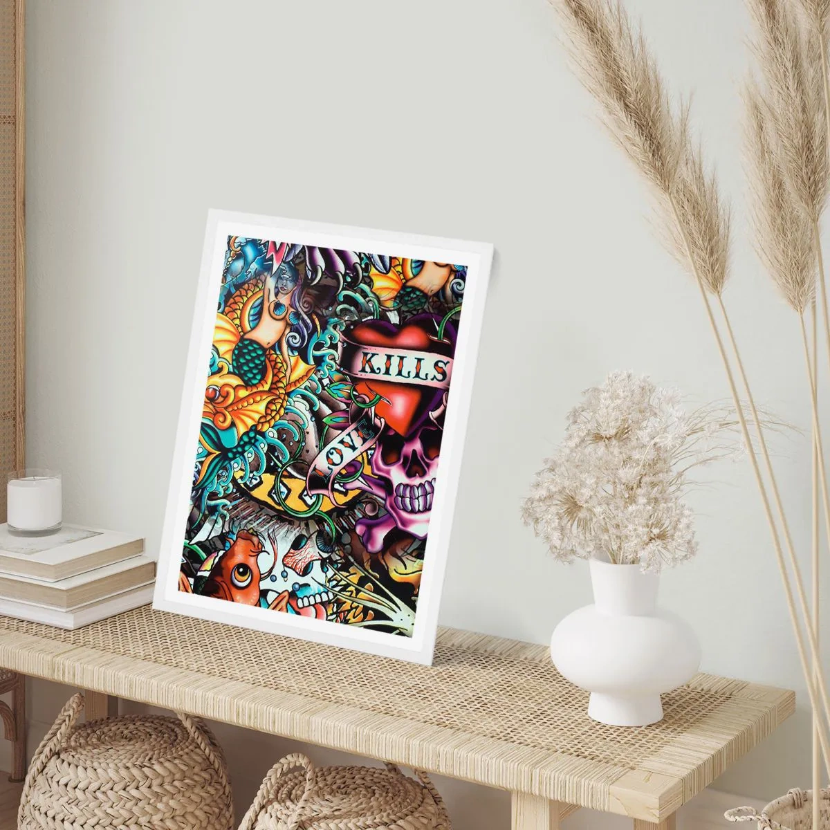 Affiche dans un cadre blanc - Poster - Le rêve du tatoueur - 40x50 cm