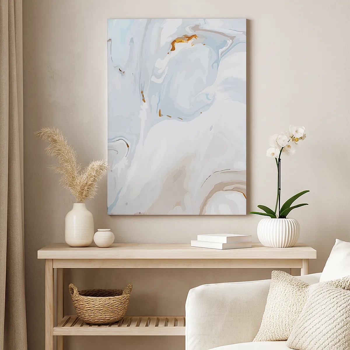 Impression sur toile - Image sur toile - Vagues abstraites dans des tons de bleu et de blanc - 50x70cm - Blanc surélevé - Décoration murale moderne pour le salon et la chambre ARTTOR