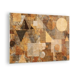 Impression sur verre - Image sur verre - Motifs géométriques abstraits aux couleurs chaudes - 70x50cm - Étude cubique de marron - Décoration murale moderne pour le salon et la chambre ARTTOR