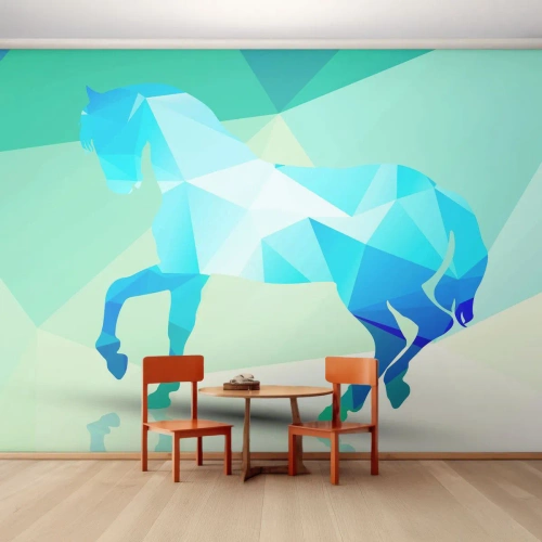 Papier Peint Photo Standard Eco - Cheval géométrique en turquoise - Animaux, Cheval, Figure géométrique - 300x210 cm