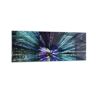 Impression sur verre - Image sur verre - Vue dynamique de la ville la nuit avec un effet de lumière - 140x50cm - Transition vers l'hyperespace - Décoration murale moderne pour le salon et la chambre ARTTOR