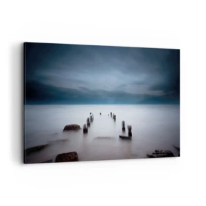 Impression sur toile - Image sur toile - La vieille jetée sur fond de mer calme - 120x80cm - Lac pensif - Décoration murale moderne pour le salon et la chambre ARTTOR