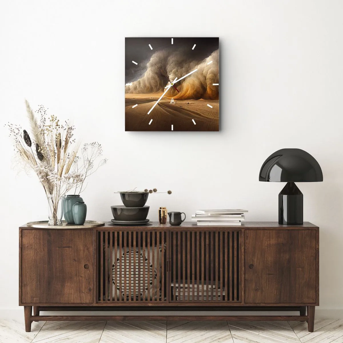 Horloge murale - Pendule murale - Impressionnante tempête de sable dans le désert - 30x30cm - La colère du désert - Décoration murale moderne pour le salon et la chambre ARTTOR