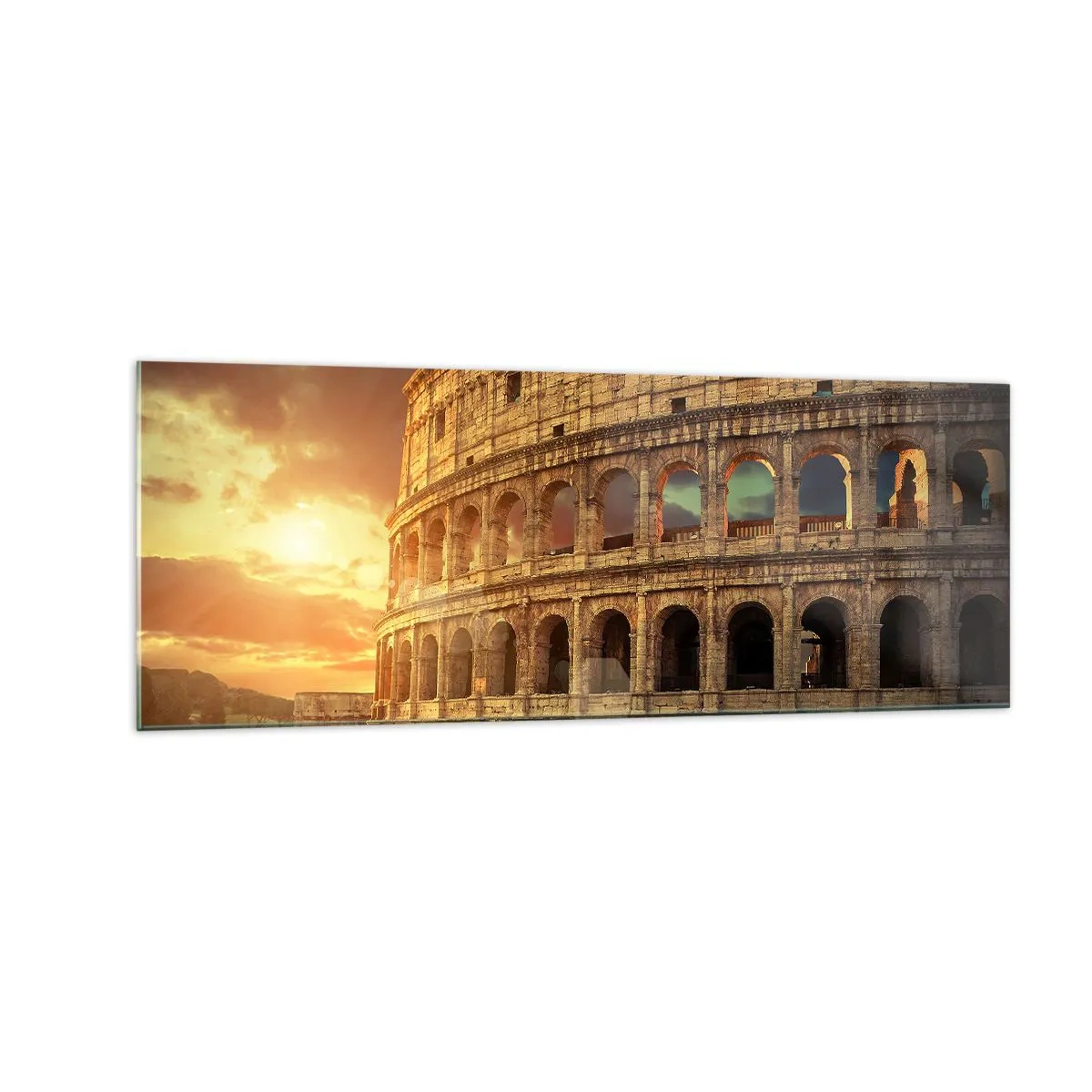 Impression sur verre - Image sur verre - Le Colisée de Rome au coucher du soleil - 140x50cm - Une impression colossale - Décoration murale moderne pour le salon et la chambre ARTTOR
