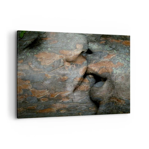 Impression sur toile - Image sur toile - Un motif artistique d'un visage sculpté dans la roche avec un effet de texture naturelle. - 120x80cm - Ensemble pour toujours - Décoration murale moderne pour le salon et la chambre ARTTOR