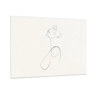 Impression sur verre - Image sur verre - Visage et silhouette féminins en style dessin au trait sur fond blanc - 100x70cm - En boucle dans les rêves - Décoration murale moderne pour le salon et la chambre ARTTOR