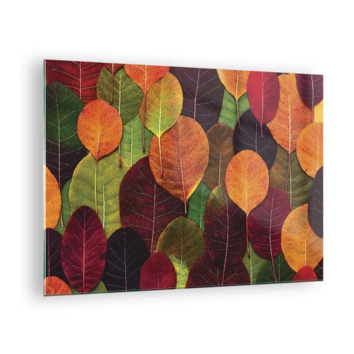 Impression sur verre - Image sur verre - Feuilles d'automne colorées dans un arrangement artistique - 70x50cm - Mozaique printannière - Décoration murale moderne pour le salon et la chambre ARTTOR